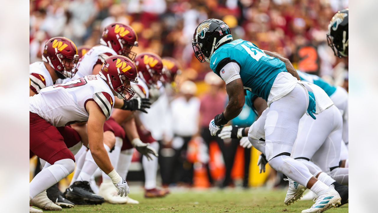 Jacksonville Jaguars cornerback Tyson Campbell (32) runs during an NFL  football game against the Washington Commanders, Sunday, Sept. 11, 2022 in  Landover. (AP Photo/Daniel Kucin Jr Stock Photo - Alamy