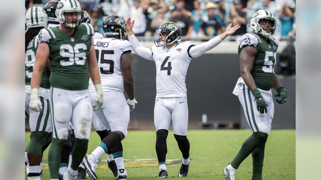 Jacksonville Jaguars kicker Josh Lambo (4) celebrates his field