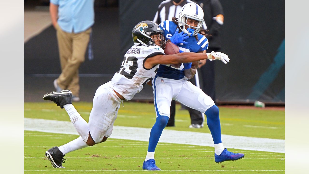 JACKSONVILLE, FL - JANUARY 14: Jacksonville Jaguars cornerback Tre Herndon  (37) runs with the ball during the game between the Los Angeles Chargers  and the Jacksonville Jaguars on January 14, 2023 at