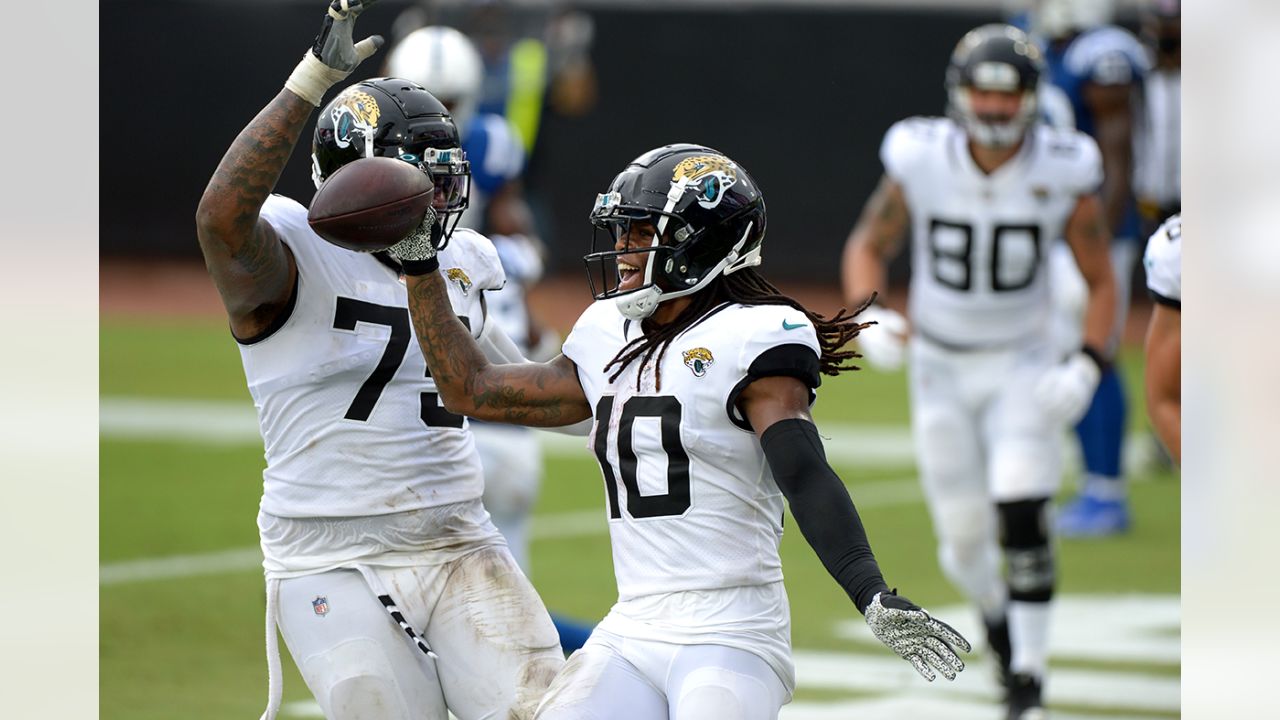 Indianapolis Colts vs. Jacksonville Jaguars . NFL Game. American Football  League match. Silhouette of professional player celebrate touch down.  Screen Stock Photo - Alamy