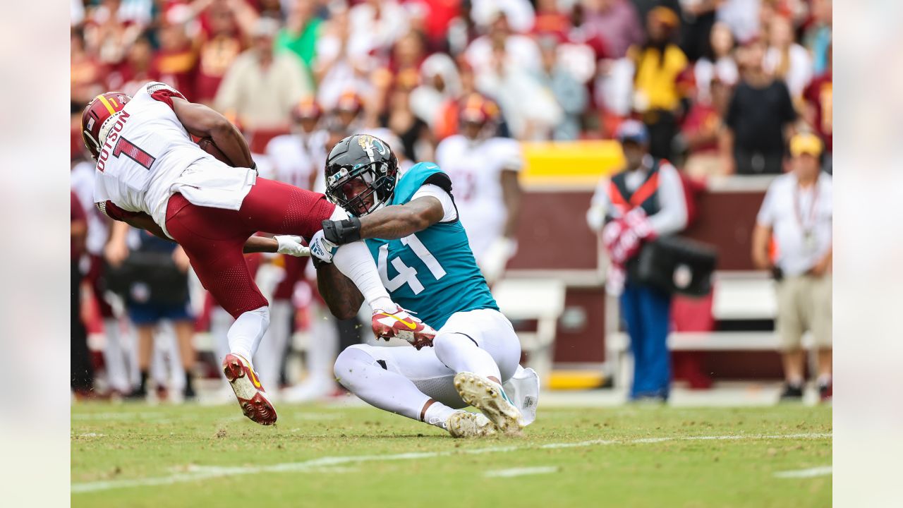 Jacksonville Jaguars cornerback Tyson Campbell (32) runs during an NFL  football game against the Washington Commanders, Sunday, Sept. 11, 2022 in  Landover. (AP Photo/Daniel Kucin Jr Stock Photo - Alamy