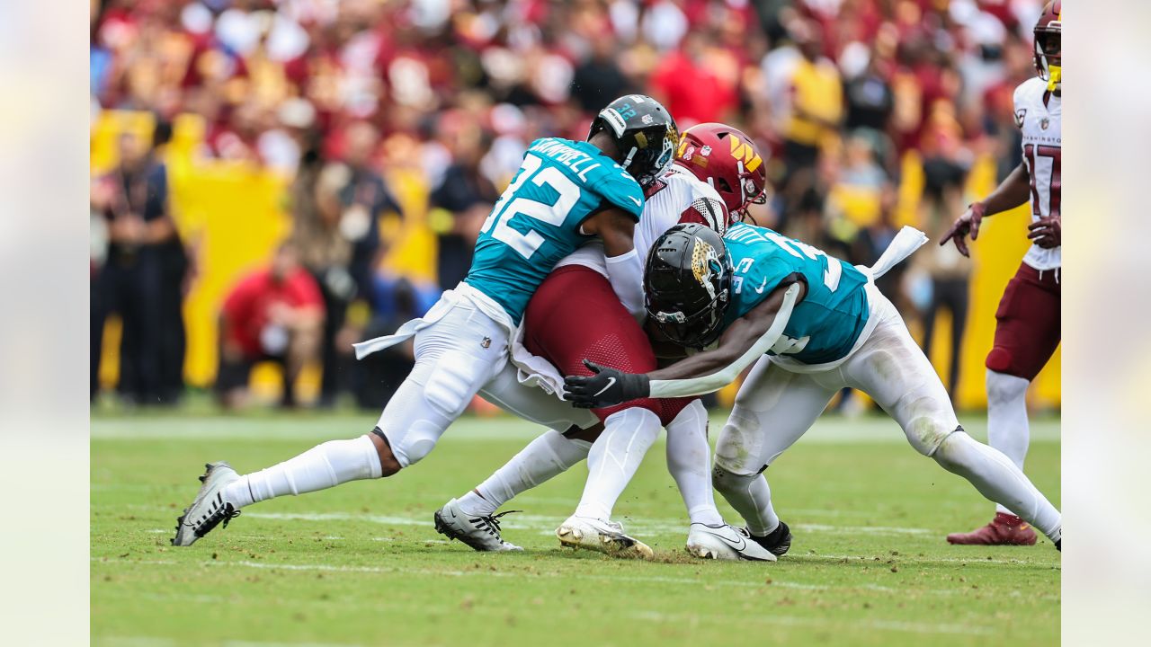 Jacksonville Jaguars cornerback Tyson Campbell (32) runs during an NFL  football game against the Washington Commanders, Sunday, Sept. 11, 2022 in  Landover. (AP Photo/Daniel Kucin Jr Stock Photo - Alamy