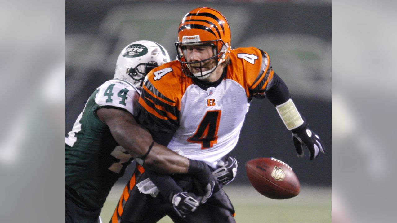 A close up, detail view of a Cincinnati Bengals helmet before an NFL  football game between the New York Jets and the Cincinnati Bengals, Sunday,  Sept. 25, 2022, in East Rutherford, N.J.