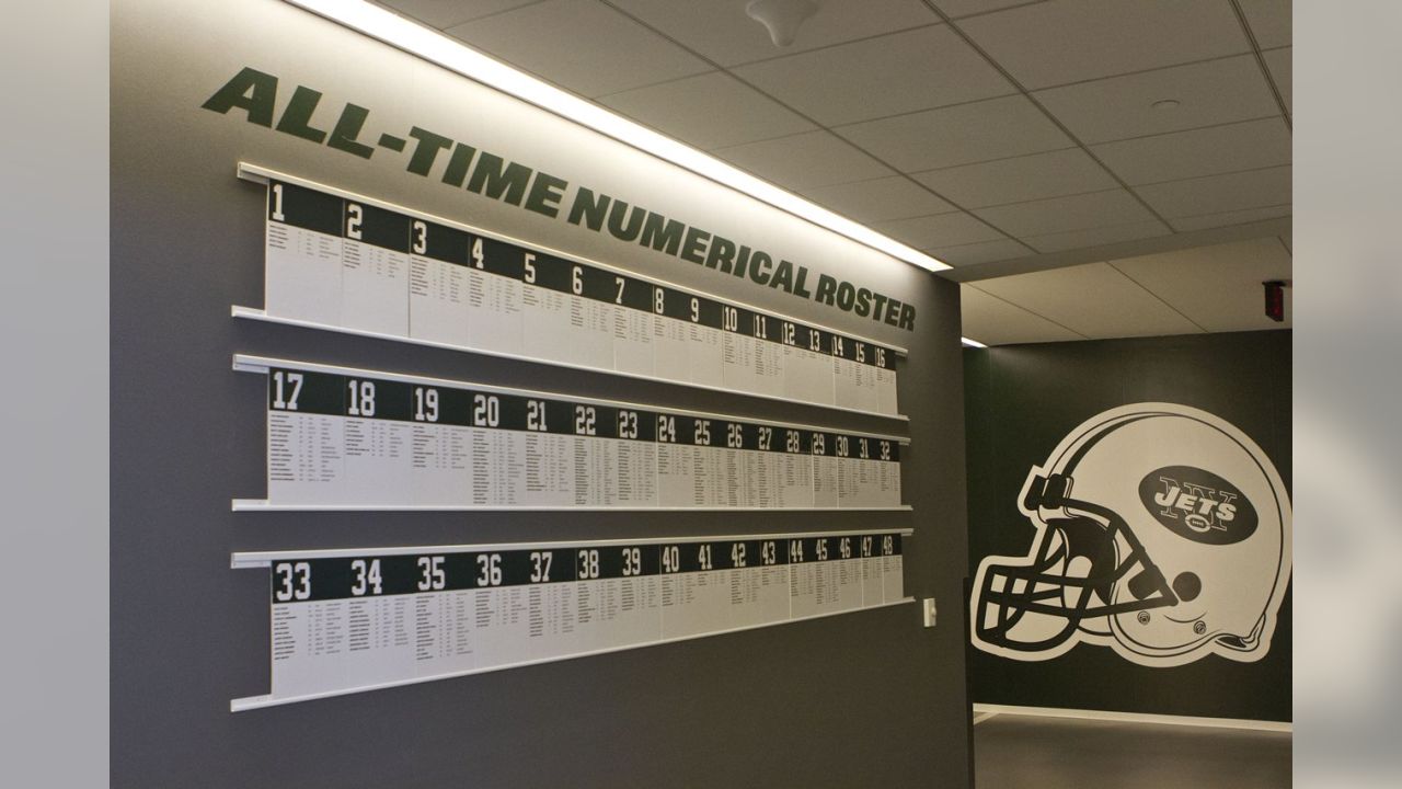 View of the empty New York Jets locker room after the New York