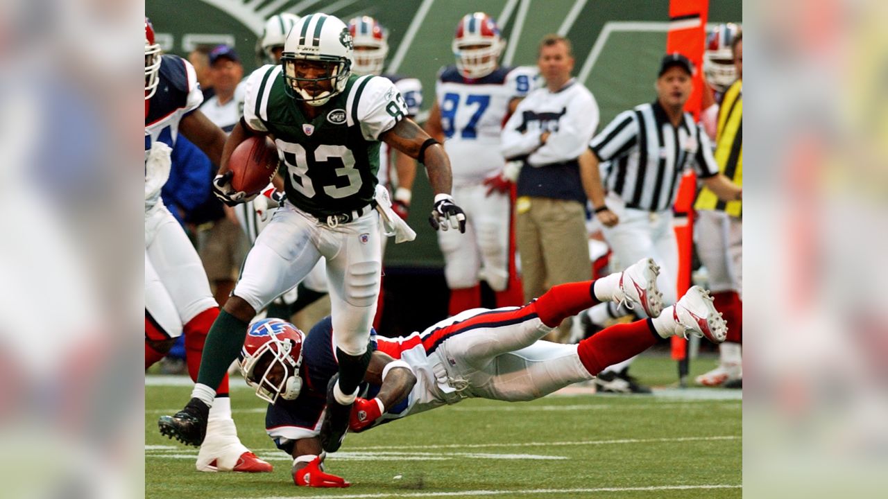 New York Jets wide receiver Wayne Chrebet runs out for a pass. The New York  Jets defeated the Buffalo Bills 16 to 14 at Giants Stadium in East  Rutherford, New Jersey on