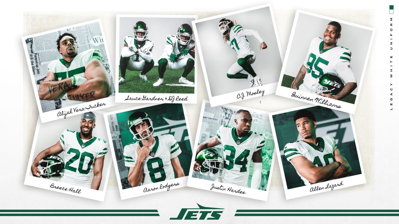 Breakdown of the throwback Legacy White uniforms. The team will wear the  special uniforms against the Bills in week 1 and against the Chiefs in week  4. : r/nyjets