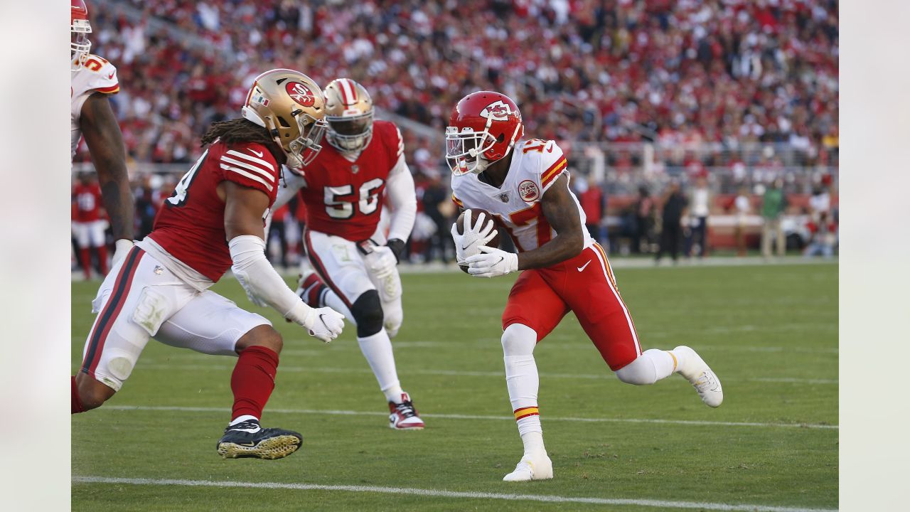 Kansas City Chiefs wide receiver Mecole Hardman (17) runs for a touchdown  during the second hal …