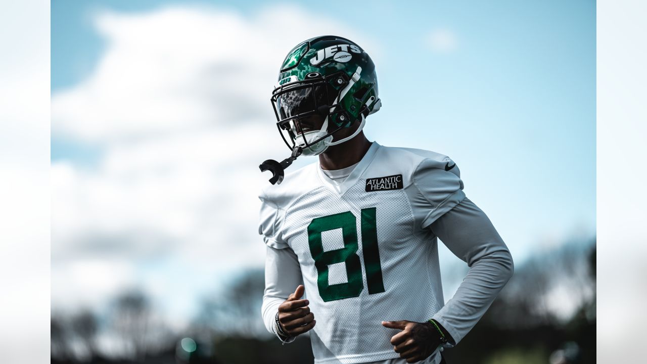 New York Jets safety Jordan Whitehead (3) prepares during the first half of  an NFL football game against the New England Patriots, Sunday, Nov. 20,  2022, in Foxborough, Mass. (AP Photo/Greg M.