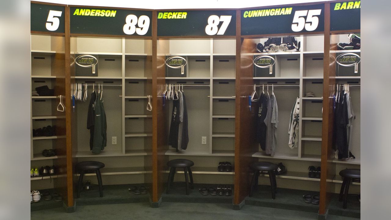 View of the empty New York Jets locker room after the New York