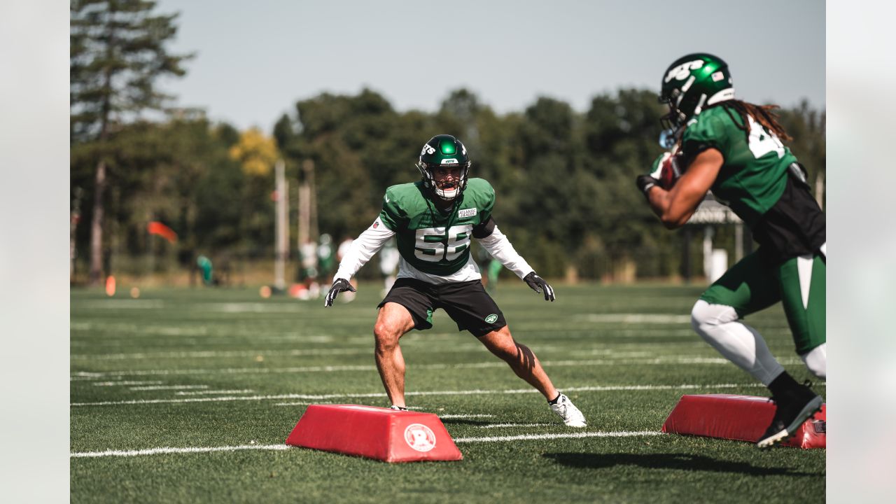 New York Jets tackle Mekhi Becton (77) warms up on the field before the NFL  football game between the Indianapolis Colts and New York Jets, Sunday,  Sept. 27, 2020, in Indianapolis. (AP