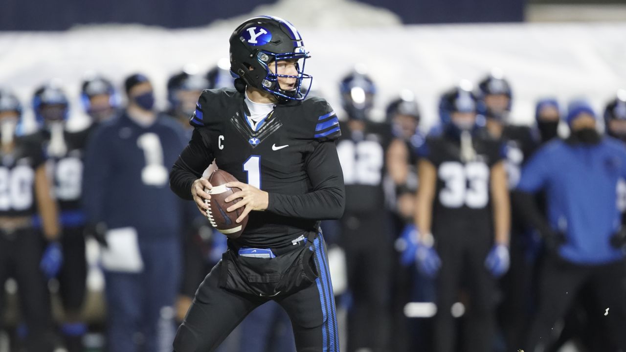 BYU quarterback Zach Wilson holds a New York Jets jersey after being  selected second overall by the team in the first round of the NFL football  draft, Thursday, April 29, 2021, in