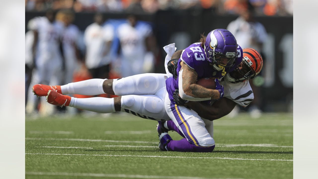 Minnesota Vikings tight end Tyler Conklin (83) is tackled by San