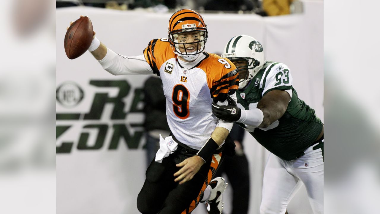 Cincinnati Bengals quarterback Carson Palmer (9) during the second quarter  of an NFL football game between the Cincinnati Bengals and the New York  Jets at New Meadowlands Stadium Thursday, Nov. 25, 2010