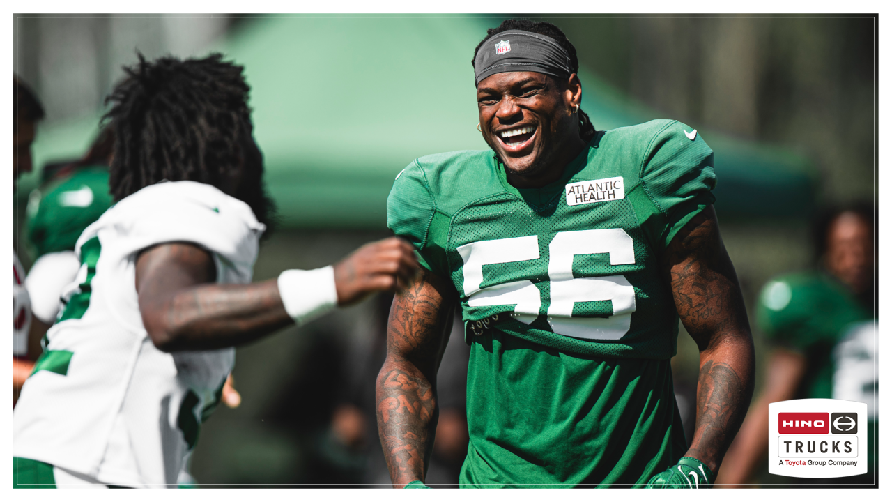 New York Jets linebacker Maalik Hall (46) runs a drill during the team's  NFL football rookie minicamp, Friday, May 5, 2023, in Florham Park, N.J.  (AP Photo/Rich Schultz Stock Photo - Alamy