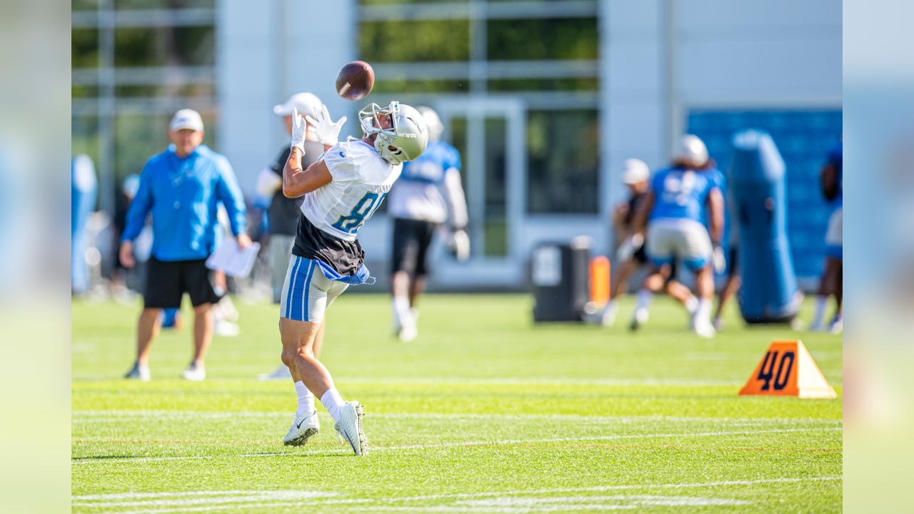 FILE - In this July 25, 2019, file photo, Detroit Lions wide receiver Danny  Amendola runs a drill at the Lions NFL football practice facility in Allen  Park, Mich. The 33-year-old Amendola