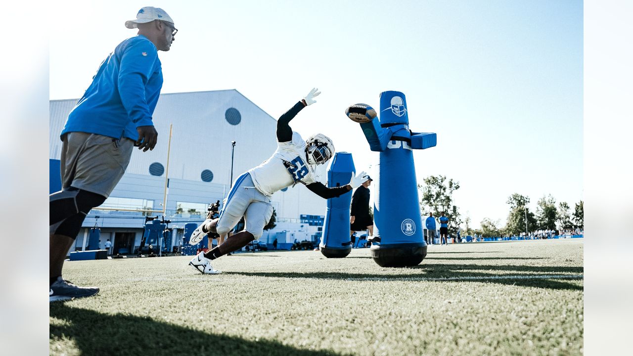 ALLEN PARK, MI - AUGUST 03: Detroit Lions LB James Houston (59) in action  during Lions training camp on August 3, 2022 at Detroit Lions Training Camp  in Allen Park, MI (Photo