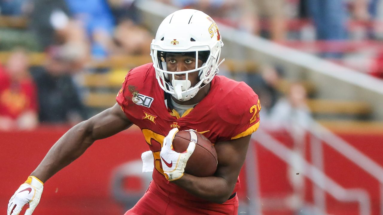 National Team wide receiver Christian Watson of North Dakota State (1) runs  through drills during practice for the Senior Bowl NCAA college football  game Thursday, Feb. 3, 2022, in Mobile, Ala. (AP