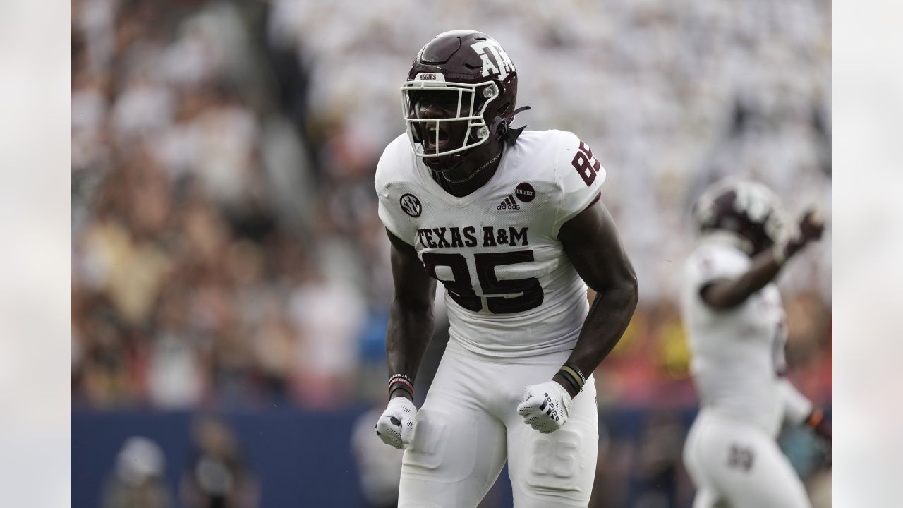 Texas A&M tight end Jalen Wydermyer (85) celebrates with Isaiah