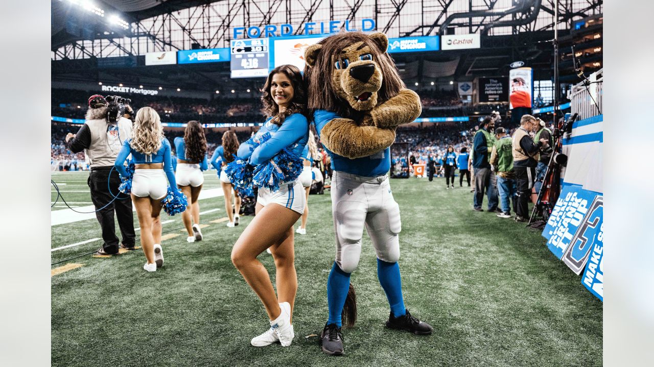 DETROIT, MI - AUGUST 8: Detroit Lions mascot, Roary, during NFL pre-season  game between New England Patriots and Detroit Lions on August 8, 2019 at  Ford Field in Detroit, MI (Photo by