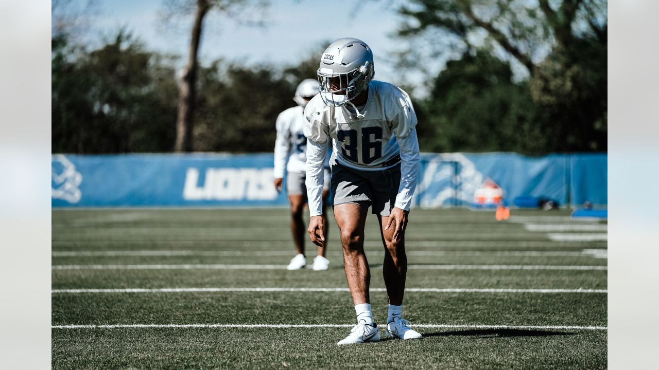 Detroit Lions cornerback Chase Lucas works out during an NFL football  practice in Allen Park, Mich., Saturday, May 14, 2022. (AP Photo/Paul  Sancya Stock Photo - Alamy