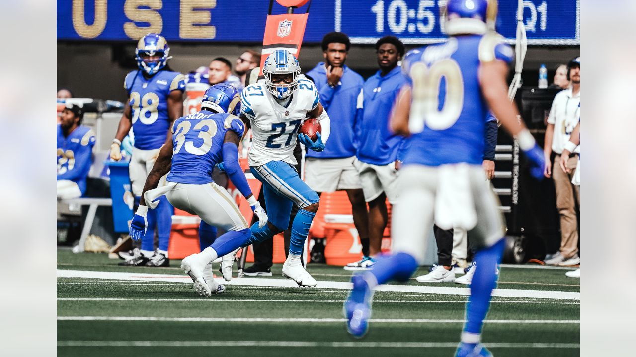 Atlanta Falcons vs Detroit Lions Cornerback Bobby Price (27) of the Detroit  Lions walks off the