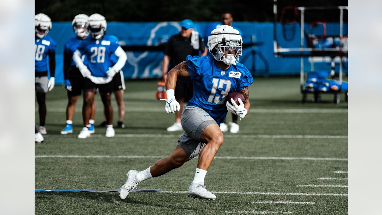 Detroit Lions running back Ty Johnson (38) runs the ball during an NFL  preseason football game against the New England Patriots in Detroit,  Friday, Aug. 9, 2019. (AP Photo/Paul Sancya Stock Photo - Alamy