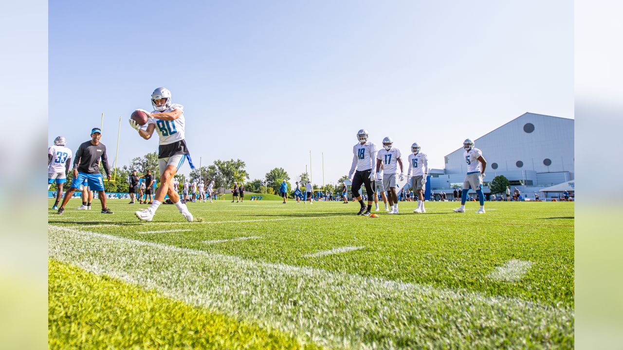 FILE - In this July 25, 2019, file photo, Detroit Lions wide receiver Danny  Amendola runs a drill at the Lions NFL football practice facility in Allen  Park, Mich. The 33-year-old Amendola