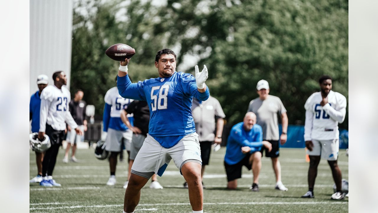 Penei Sewell wearing No. 58 in Lions OTAs