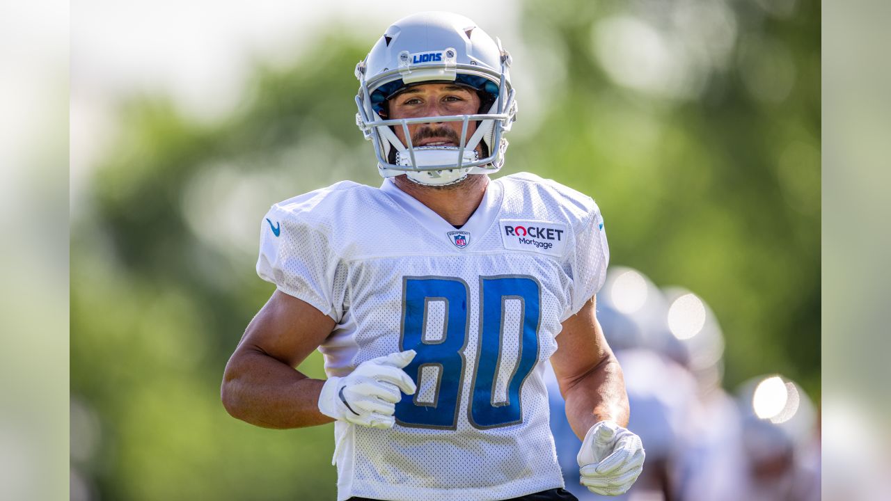 FILE - In this July 25, 2019, file photo, Detroit Lions wide receiver Danny  Amendola runs a drill at the Lions NFL football practice facility in Allen  Park, Mich. The 33-year-old Amendola