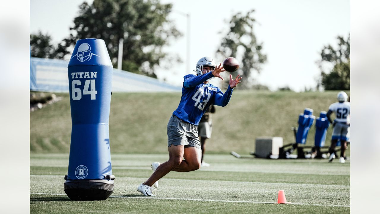 ALLEN PARK, MI - JULY 30: Detroit Lions Jahlani Tavai linebacker (51)  during practice at Detroit Lions training camp on July 30, 2021 at Lions  Practice Facility in Allen Park, MI (Photo