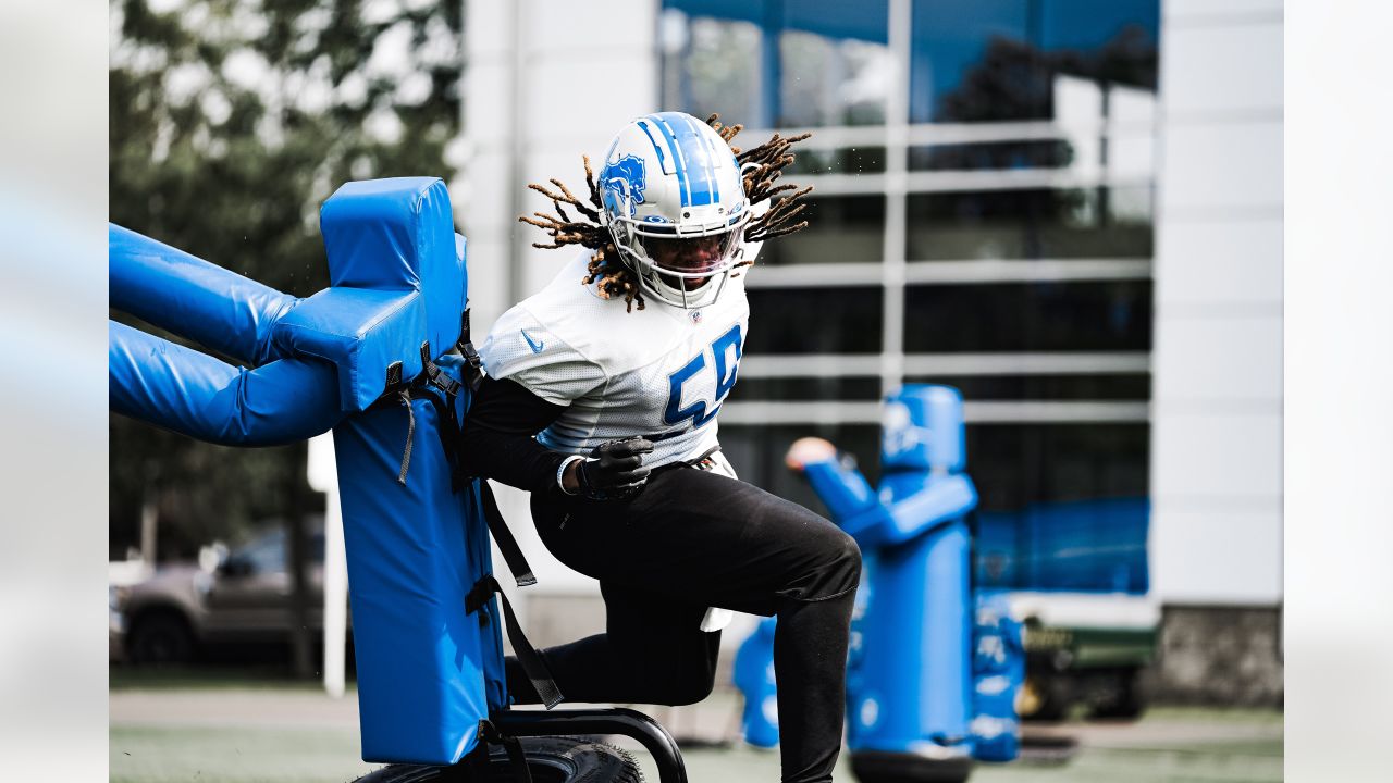 Detroit Lions linebacker Malcolm Rodriguez (44) pursues a play on defense  against the Washington Commanders during an NFL football game, Sunday, Sept.  18, 2022, in Detroit. (AP Photo/Rick Osentoski Stock Photo - Alamy