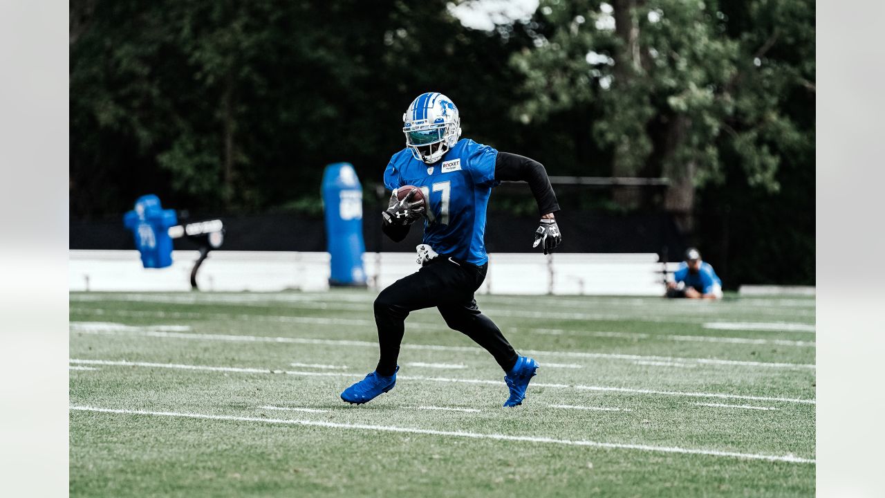 ALLEN PARK, MI - AUGUST 05: Detroit Lions WR Kalil Pimpleton (83) in action  during Lions training camp on August 5, 2022 at Detroit Lions Training Camp  in Allen Park, MI (Photo