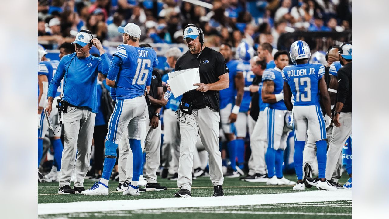 Detroit Lions running back Godwin Igwebuike (35) looks down the field after  a play during the second half of an NFL preseason football game between the Detroit  Lions and the Indianapolis Colts