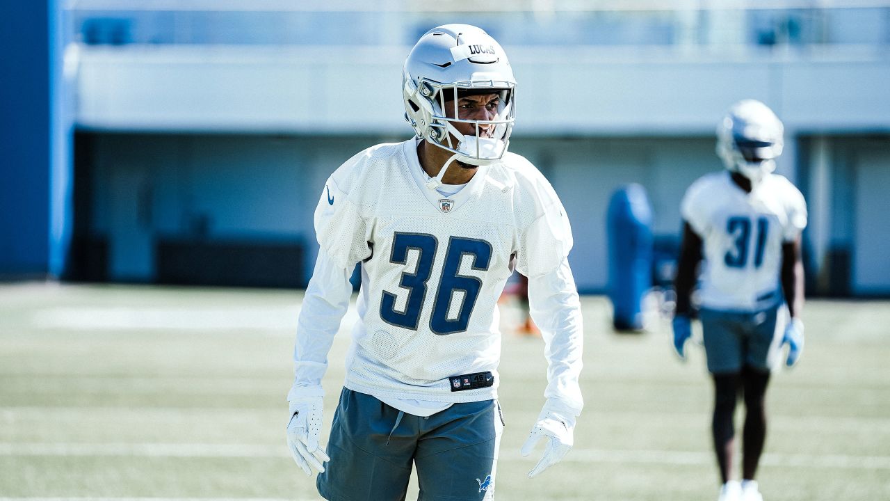 Detroit Lions cornerback Chase Lucas (27) looks on against the