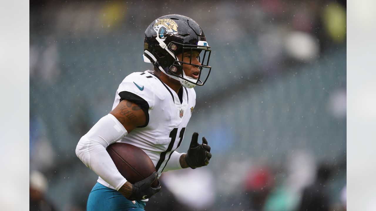 Jacksonville Jaguars' Marvin Jones Jr. warms up before an NFL