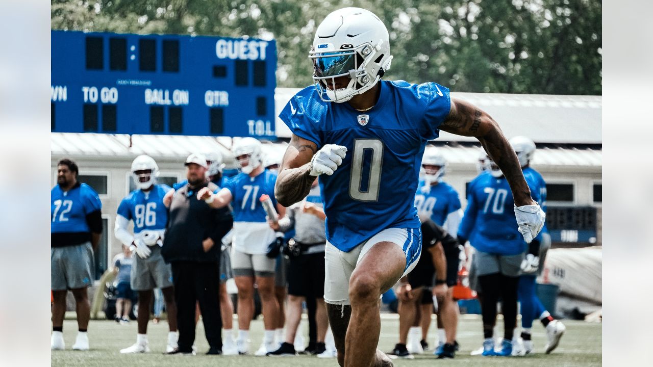 ALLEN PARK, MI - JULY 30: Detroit Lions wide receiver (0) Marvin Jones does  light, solo drills during Detroit Lions training camp on July 30, 2023 at Detroit  Lions Training Facility in