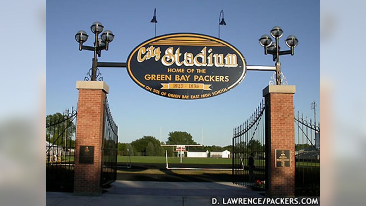 The outside gate of City Stadium, where the Green Bay Packers played  football from 1925-1956, n …