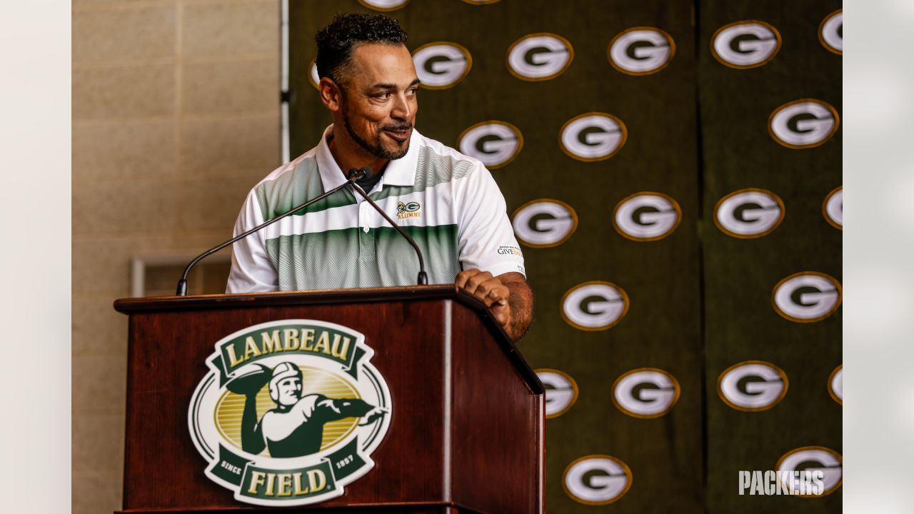 Aaron Rodgers sports Canadian tuxedo at Welcome Back Packers Luncheon