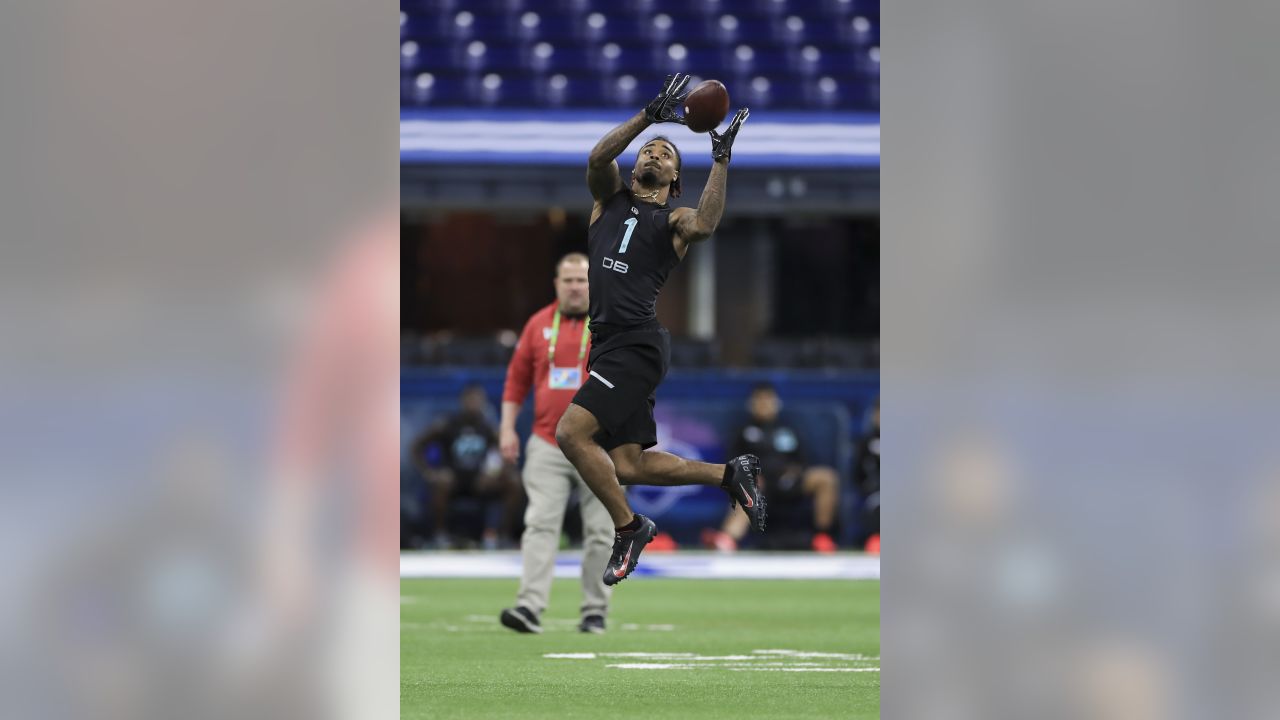 Ohio State defensive back Jordan Fuller runs a drill at the NFL football  scouting combine in In …