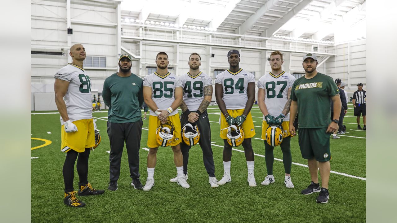 Green Bay Packers' Jimmy Graham runs a drill during NFL football training  camp Thursday, July 26, 2018, in Green Bay, Wis. (AP Photo/Morry Gash Stock  Photo - Alamy