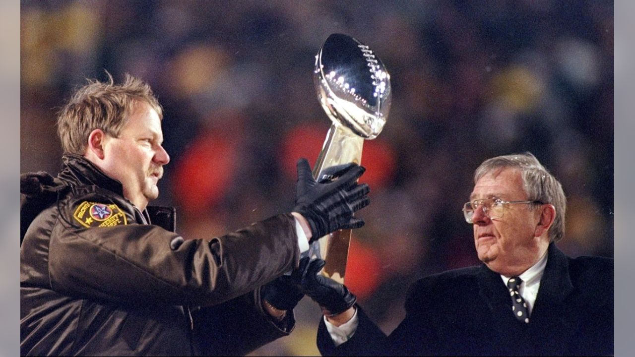 New York Giants Super Bowl trophies on display in the Legacy Club