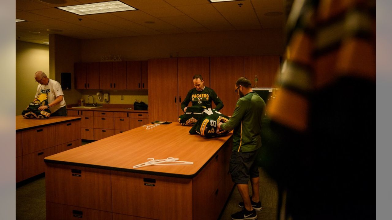 Visiting team locker room inside Lambeau Field, home of the Green