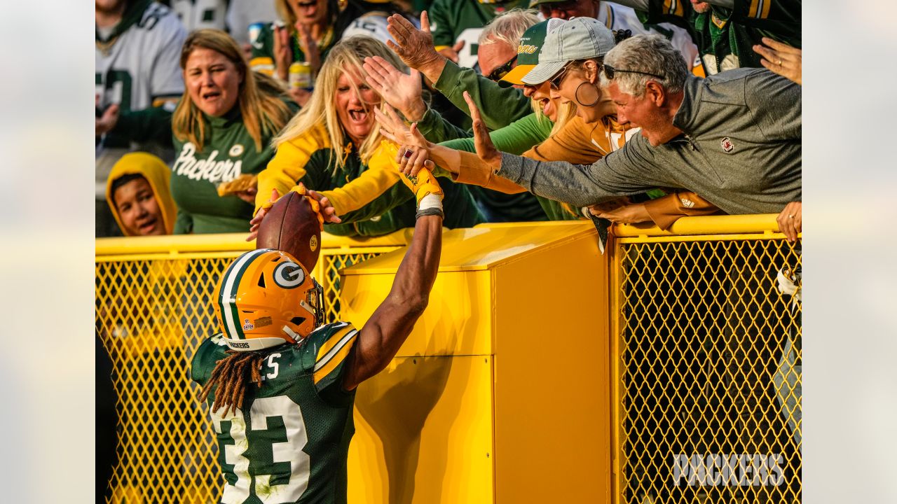 PHOTO: Randall Cobb covered in ketchup after making Lambeau Leap