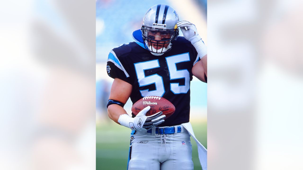 Carolina Panthers linebacker Dan Morgan (55) comes off the field after a  first half defensive stand