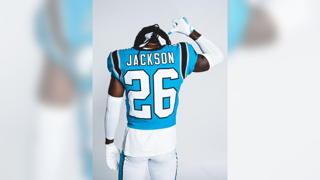 Carolina Panthers cornerback Donte Jackson (26) warms up before an NFL  football game against the New Orleans Saints, Sunday, Sept. 25, 2022, in  Charlotte, N.C. (AP Photo/Jacob Kupferman Stock Photo - Alamy