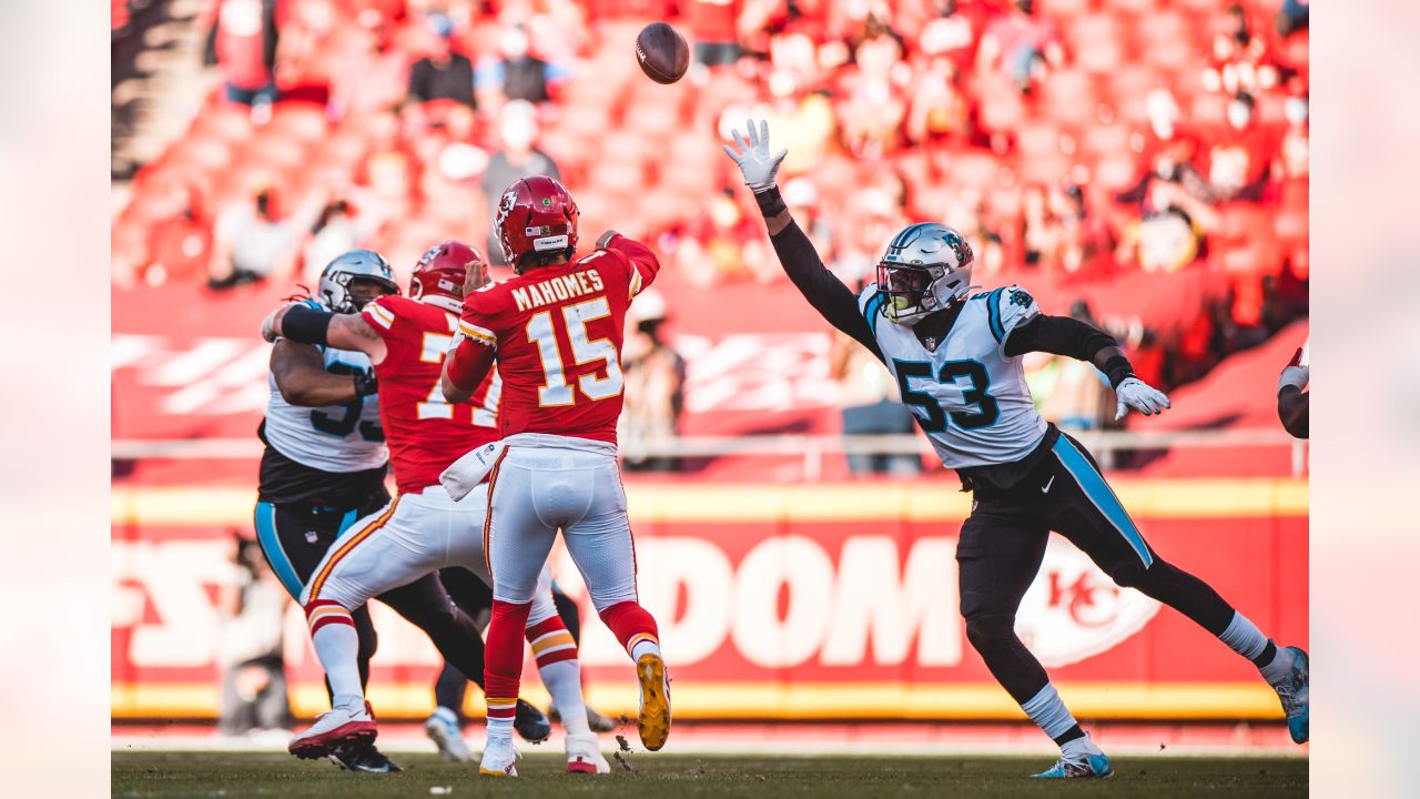 Carolina Panthers defensive end Brian Burns (53) on defense during an NFL  football game against the Carolina Panthers, Sunday, Oct. 9, 2022, in  Charlotte, N.C. (AP Photo/Brian Westerholt Stock Photo - Alamy