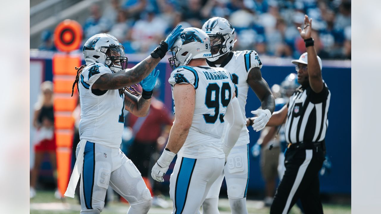 Carolina Panthers linebacker Arron Mosby (46) lines up on defense during an  NFL preseason football game against the Buffalo Bills, Saturday, Aug. 26,  2022, in Charlotte, N.C. (AP Photo/Brian Westerholt Stock Photo - Alamy