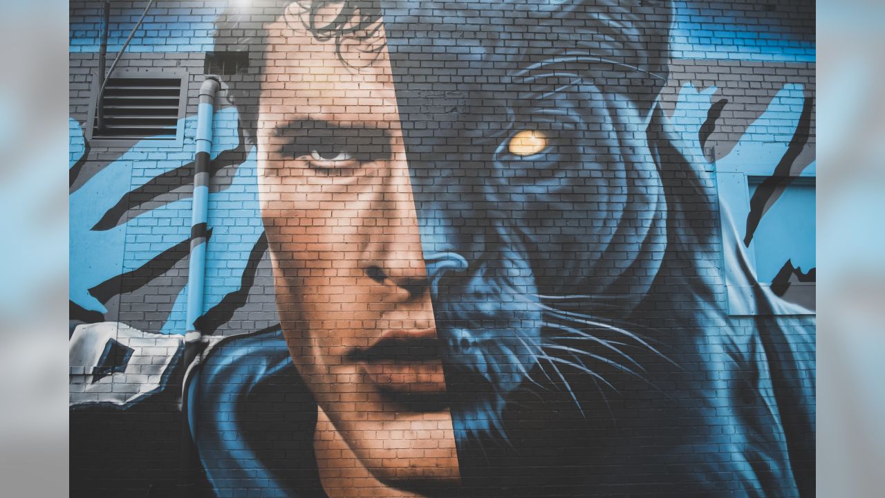 Luke Kuechly reacts to the stunning mural created by local artists