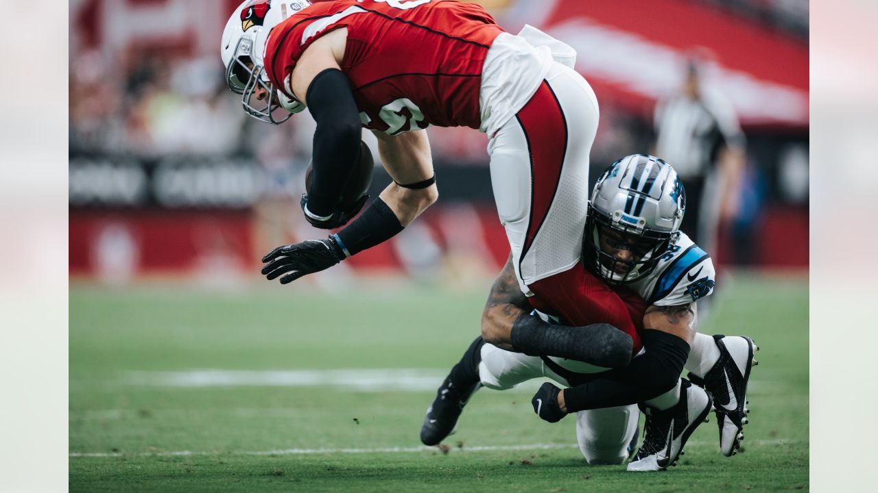 Carolina Panthers cornerback Myles Hartsfield (38) takes the field before  an NFL football game against the New York Giants on Sunday, Sept. 18, 2022,  in East Rutherford, N.J. (AP Photo/Adam Hunger Stock