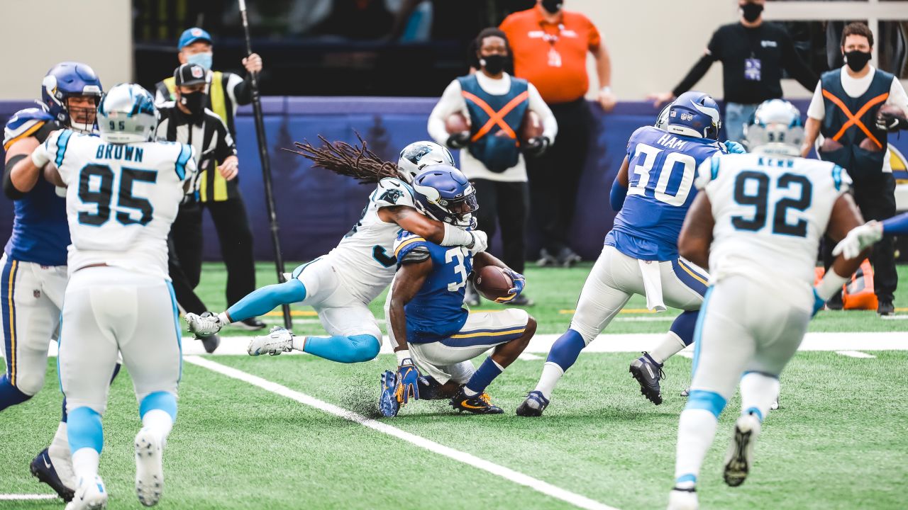 Carolina Panthers free safety Jeremy Chinn (21) yells instructions during  an NFL football game against the Tampa Bay Buccaneers, Sunday, Dec. 26,  2021, in Charlotte, N.C. (AP Photo/Brian Westerholt Stock Photo - Alamy